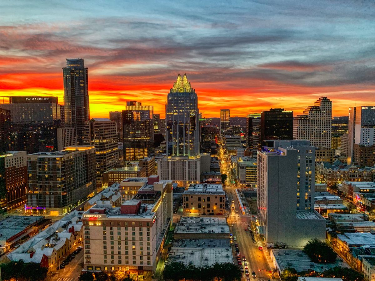 Stunning sunset in downtown Austin, TX
